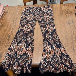Patterned bell bottom flowy pants.